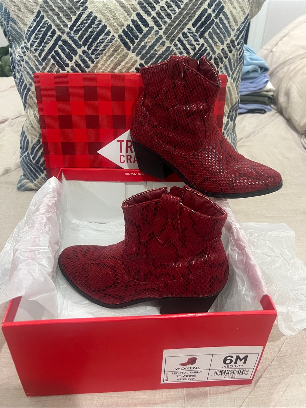 True Craft Red Snake-Print Ankle Booties